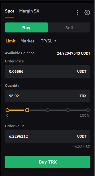 바이비트 현물 트론 매수하기